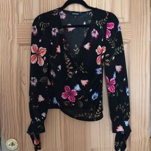 Express Tops - Express Floral Surplice Wrap Top Express Tops - Express Floral Surplice Wrap Top